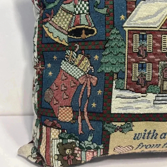 Vintage Christmas Tapestry Needlepoint Pillow 16” Square Celebrate Christmas - Picture 2 of 9